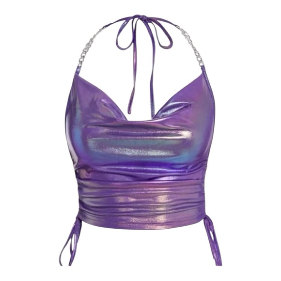 SHEIN Tops - SHEIN holographic/metallic‎ purple chain  top size small